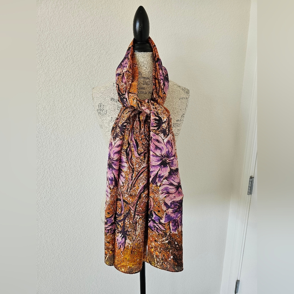 Ed Gal "Wearable Art" Large Oblong Scarf – Abstract Floral / Expressionist Print